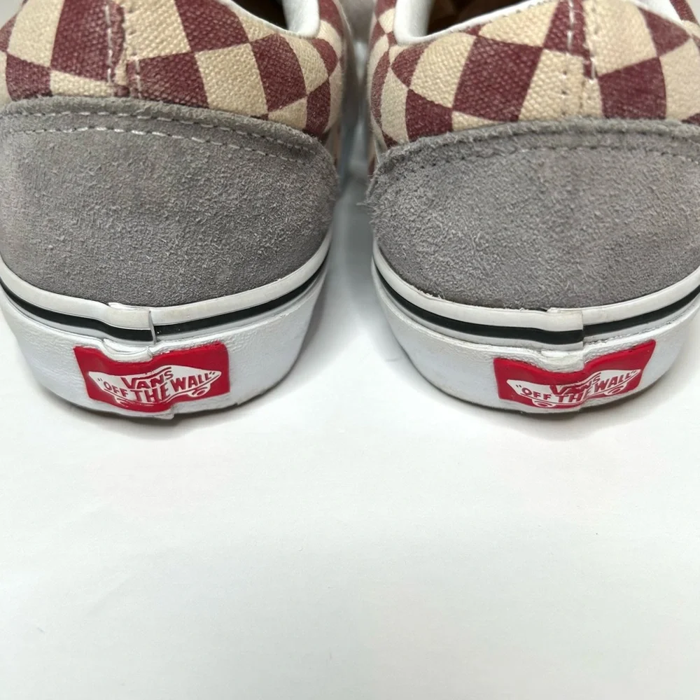 NEW VANS Old Skool Checkerboard Sneakers Burgundy Gray Suede Size 6.5